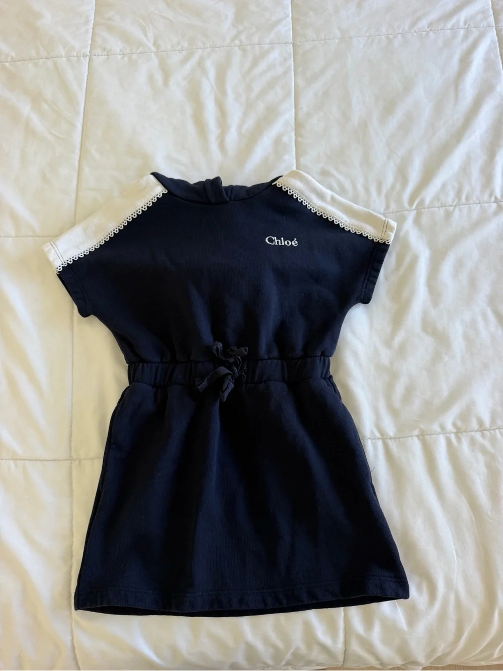 Chloé Navy Dress with White Shoulder Trim